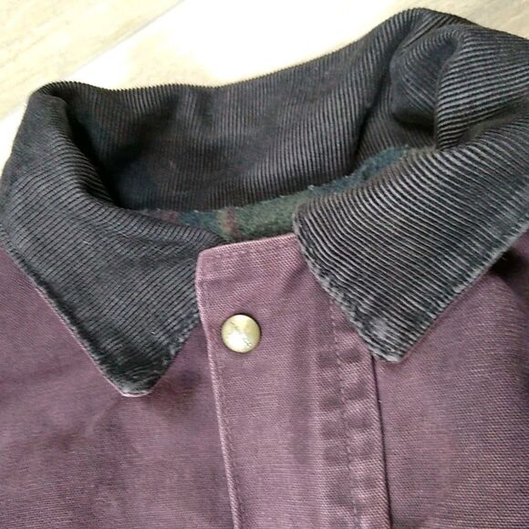VTG CARHARTT Chore Jacket Burgundy Blanket Lined Coat 90s Made in USA Union 2XL - Picture 3 of 10